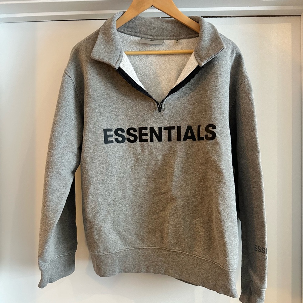 Fear of God Essentials Half Zip Pullover Heather Oatmeal Size Medium
